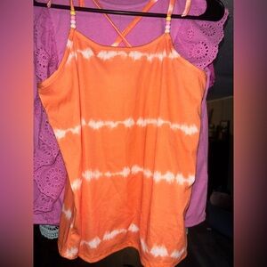 Cato Orange and White Tie-Dye Tank Top